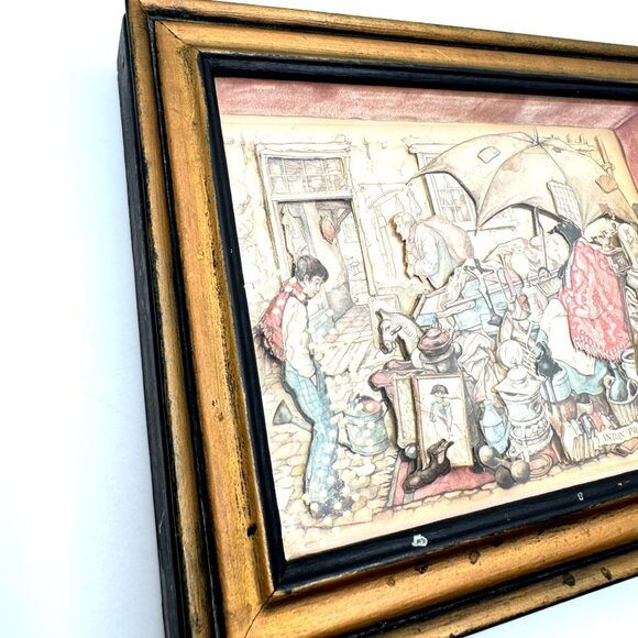 1966 Anton Pieck 3D Shadow Box Diorama "Flea Market" Framed Art Vintage - Picture 11 of 13